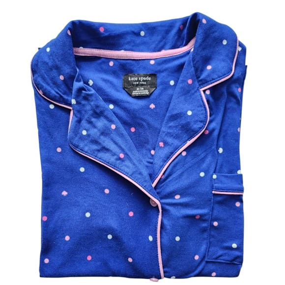 kate spade Blue and Pink Polka Dot Pajama Shirt - Picture 1 of 4